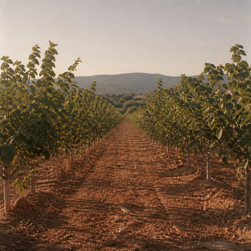 Plantación de avellanos preparada con tractor en Alt Camp